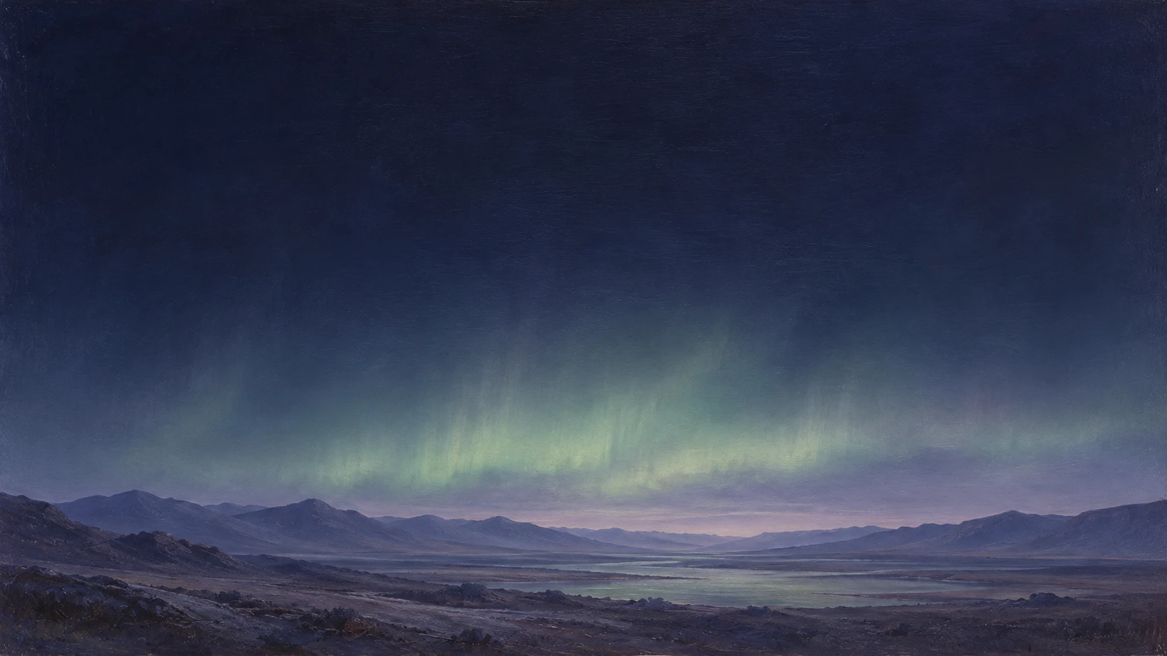 Indigo world with a faint sage aurora at the horizon